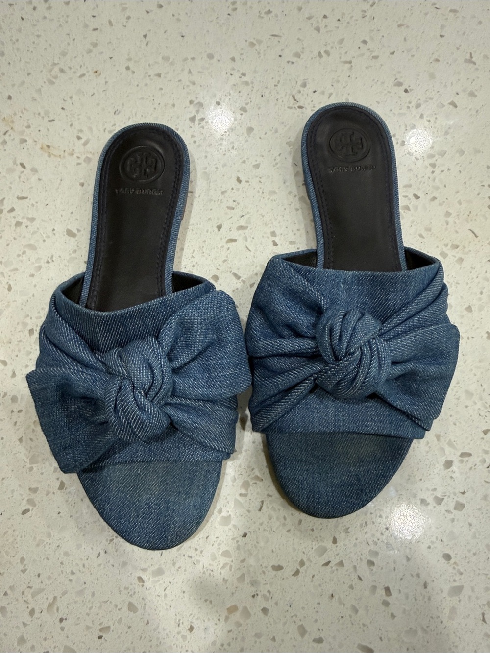 Tory Burch Denim Knot Slide Mules - Blue